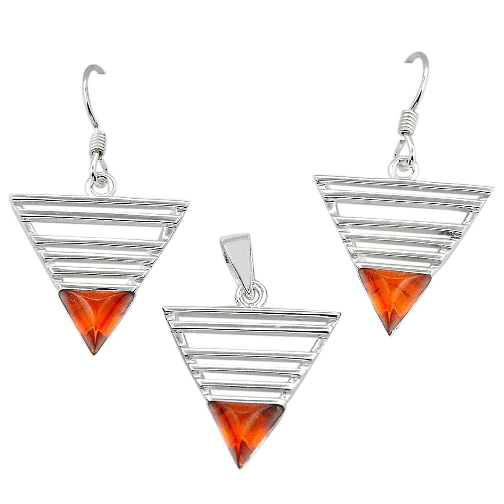 1.82cts natural orange baltic amber (poland) silver pendant earrings set c28822