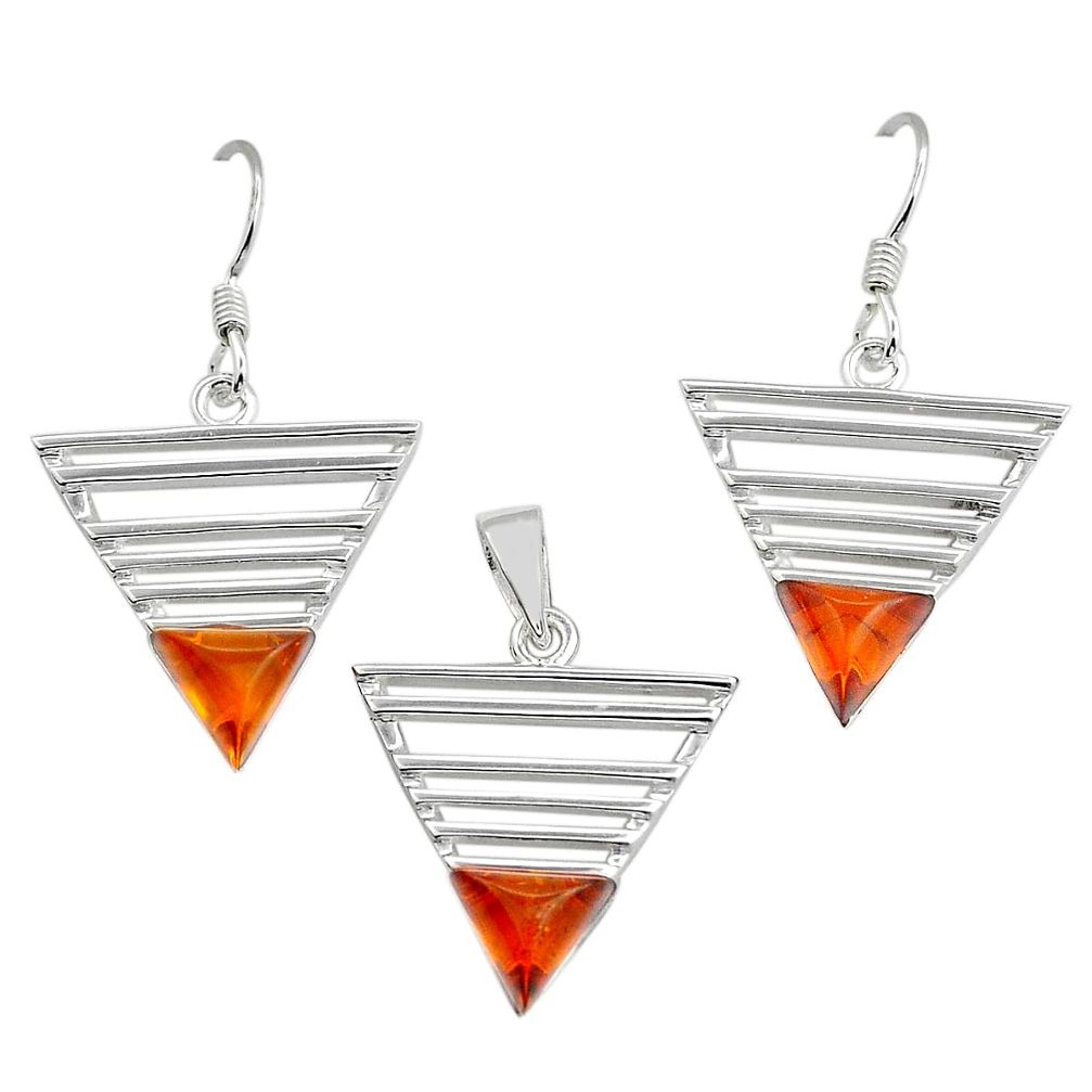1.73cts natural orange baltic amber (poland) silver pendant earrings set c28827
