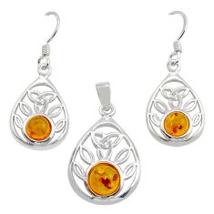 2.13cts natural orange baltic amber (poland) silver pendant earrings set c28830