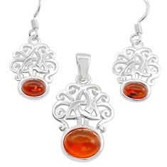 2.31cts natural orange baltic amber (poland) silver pendant earrings set c28834