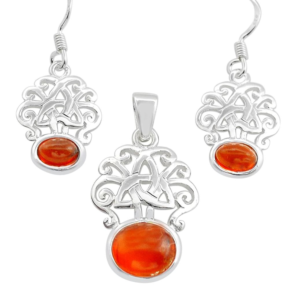 2.24cts natural orange baltic amber (poland) silver pendant earrings set c28836