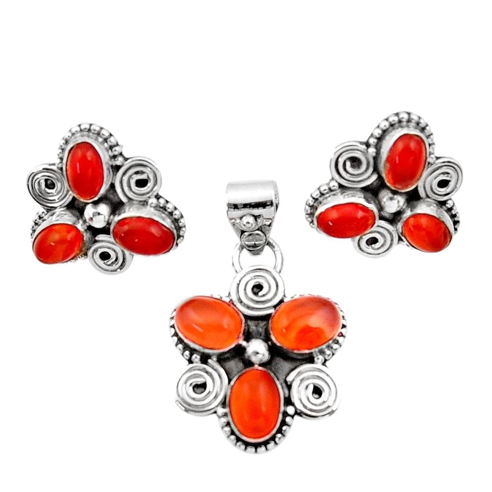 orange cornelian (carnelian) silver pendant earrings set d44425