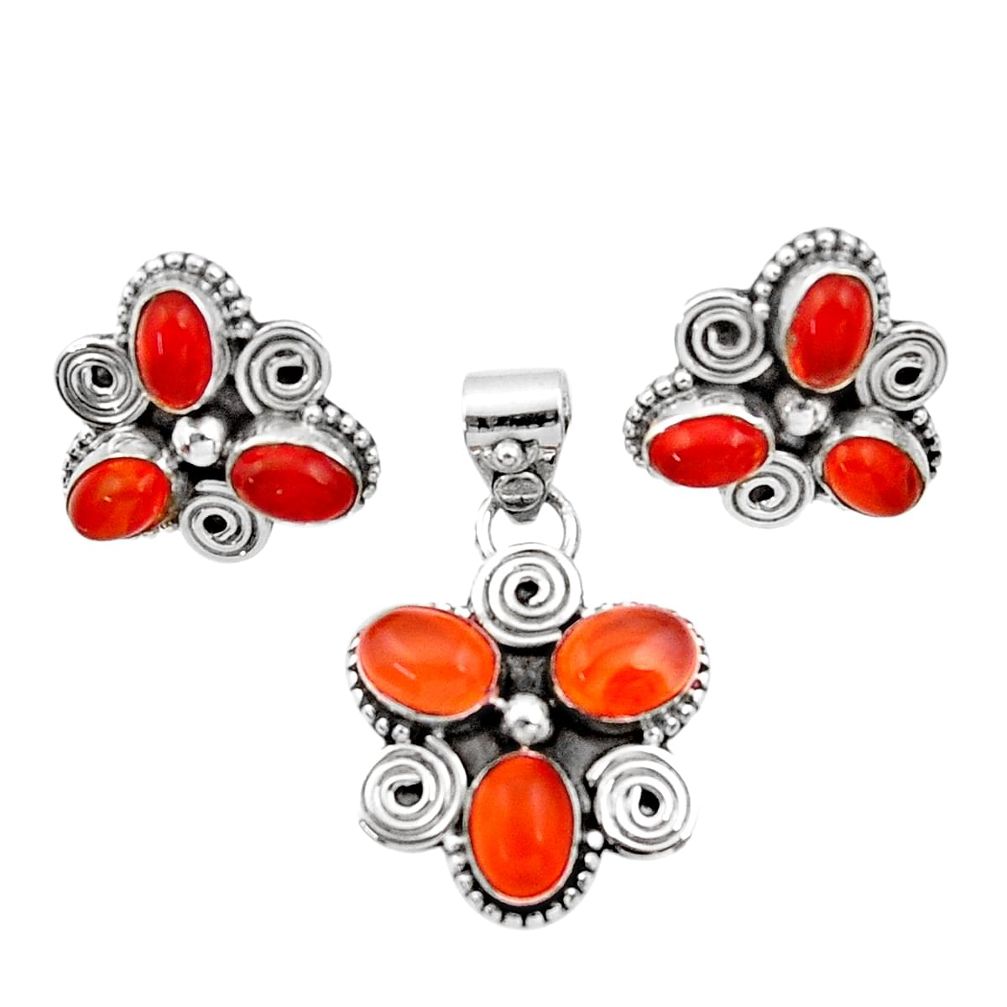  (carnelian) silver pendant earrings set d44426