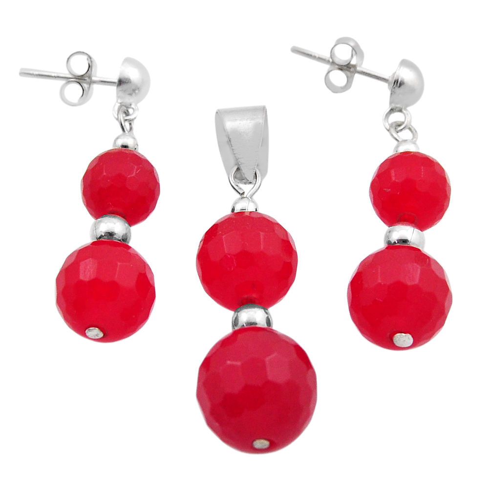 36.02cts natural orange cornelian (carnelian) silver pendant earrings set n20475