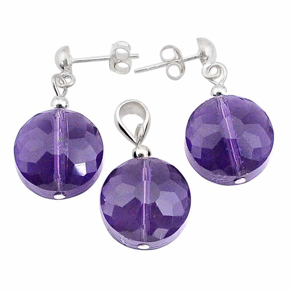  purple amethyst 925 sterling silver pendant earrings set c27748