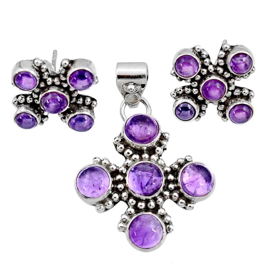  purple amethyst 925 sterling silver pendant earrings set d44403
