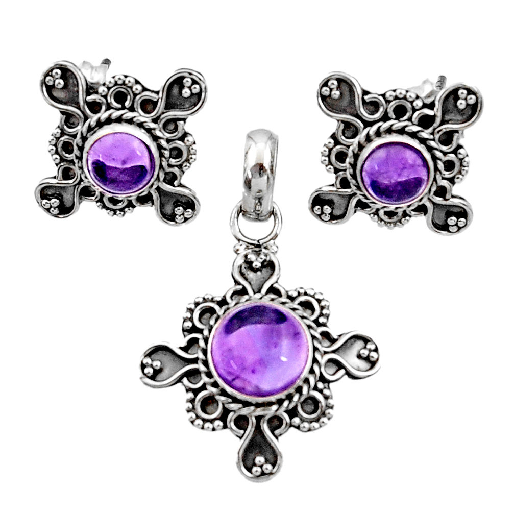 purple amethyst 925 sterling silver pendant earrings set d44406
