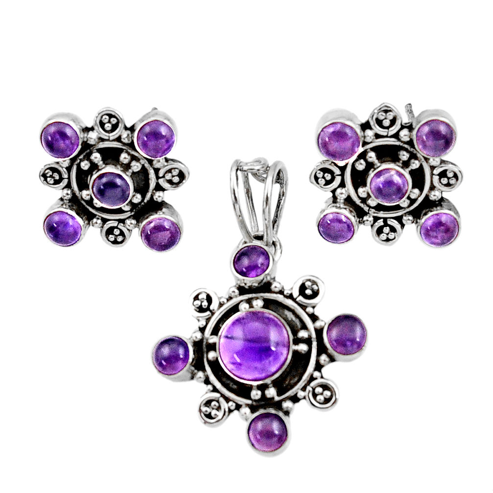 purple amethyst 925 sterling silver pendant earrings set d44416