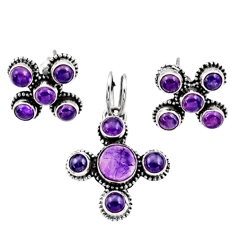 purple amethyst 925 sterling silver pendant earrings set d44442