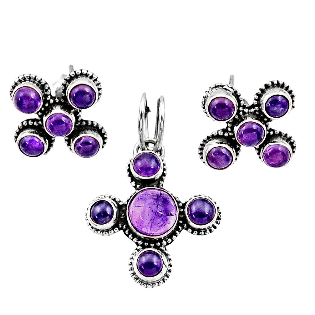 purple amethyst 925 sterling silver pendant earrings set d44443