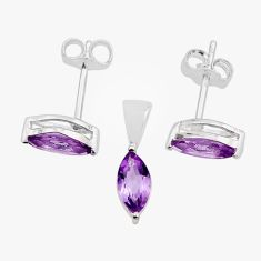 2.58cts natural purple amethyst marquise 925 silver pendant earrings set n11279