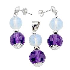 LAB  purple amethyst opalite 925 silver pendant earrings set c26882