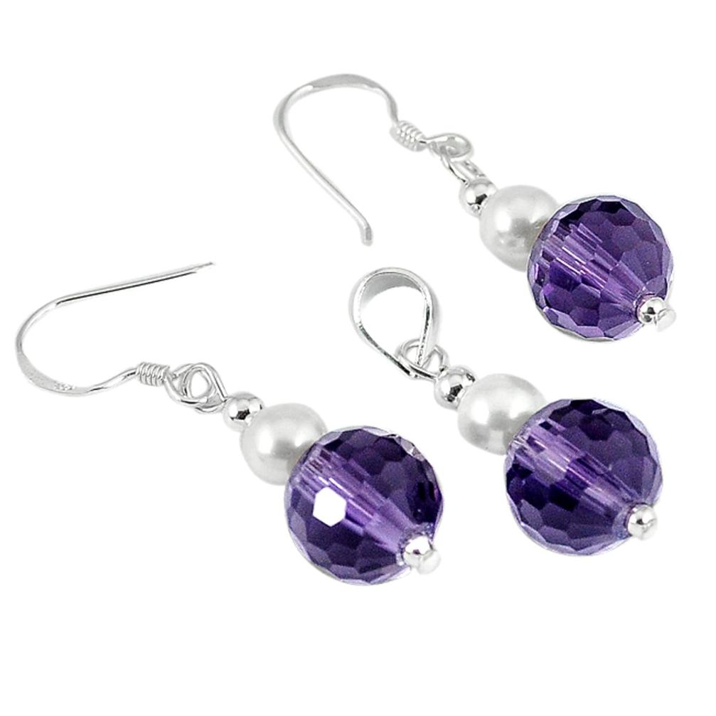 15.31cts natural purple amethyst pearl 925 silver pendant earrings set c21030
