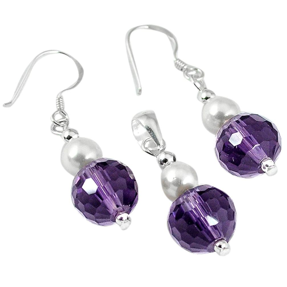 15.31cts natural purple amethyst pearl 925 silver pendant earrings set c21032