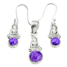 5.10cts natural purple charoite (siberian) silver pendant earrings set r69991