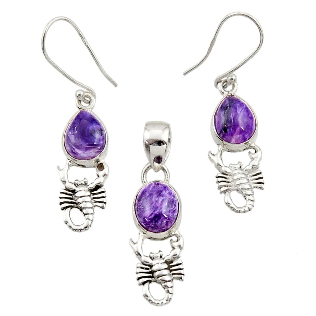  purple charoite silver scorpion pendant earrings set d44510