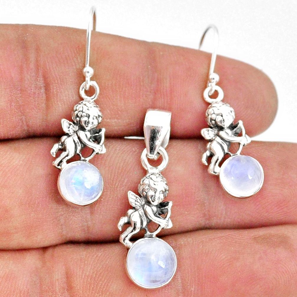 5.99cts natural rainbow moonstone 925 silver pendant earrings set jewelry r70023