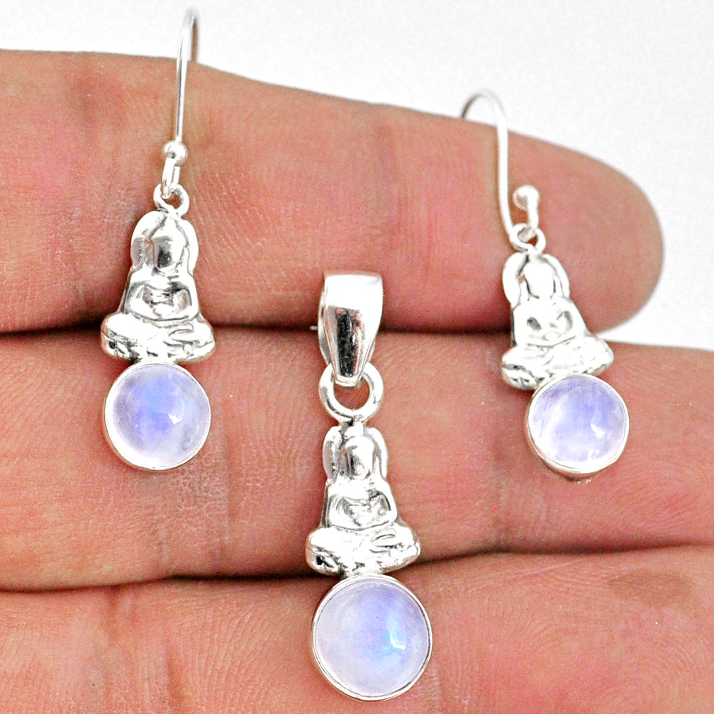 5.09cts natural rainbow moonstone 925 silver pendant earrings set jewelry r70032