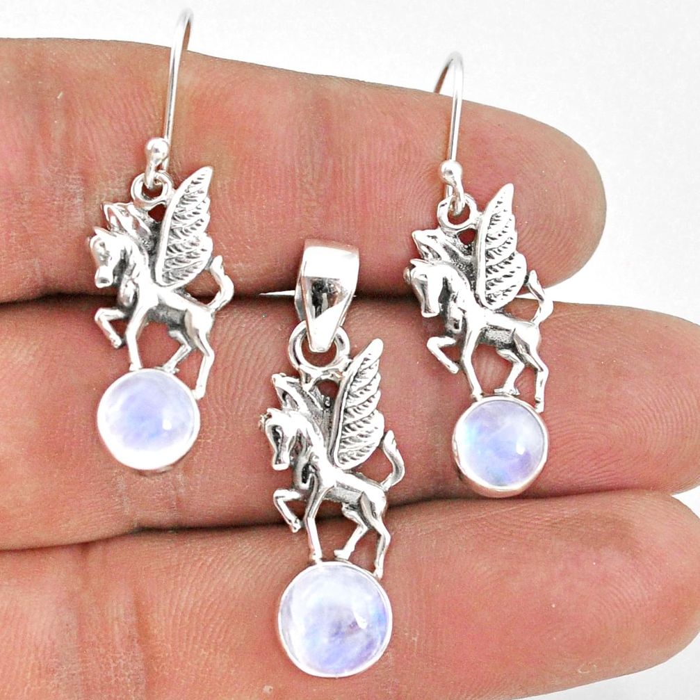 6.52cts natural rainbow moonstone 925 silver pendant earrings set jewelry r70037