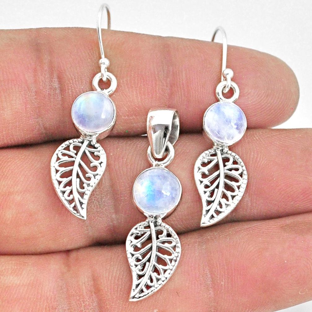 5.41cts natural rainbow moonstone 925 silver pendant earrings set jewelry r70039