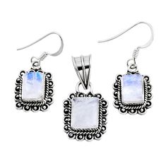 7.34cts natural rainbow moonstone 925 silver pendant earrings set jewelry y57666