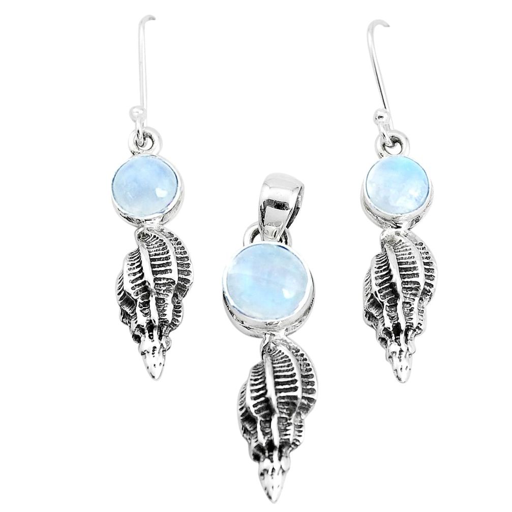 7.11cts natural rainbow moonstone 925 silver pendant earrings set p38654