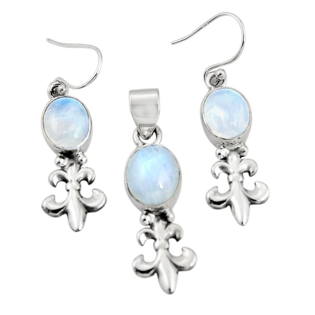 12.04cts natural rainbow moonstone 925 silver pendant earrings set r20999