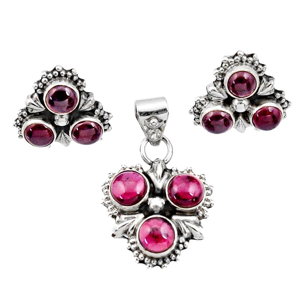 red garnet 925 sterling silver pendant earrings set d44413