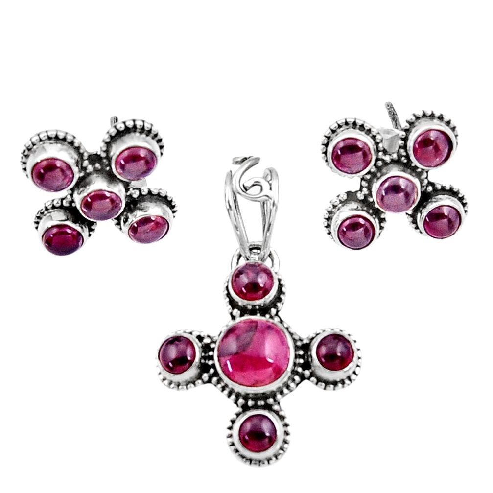 8.44cts natural red garnet 925 sterling silver pendant earrings set d44447