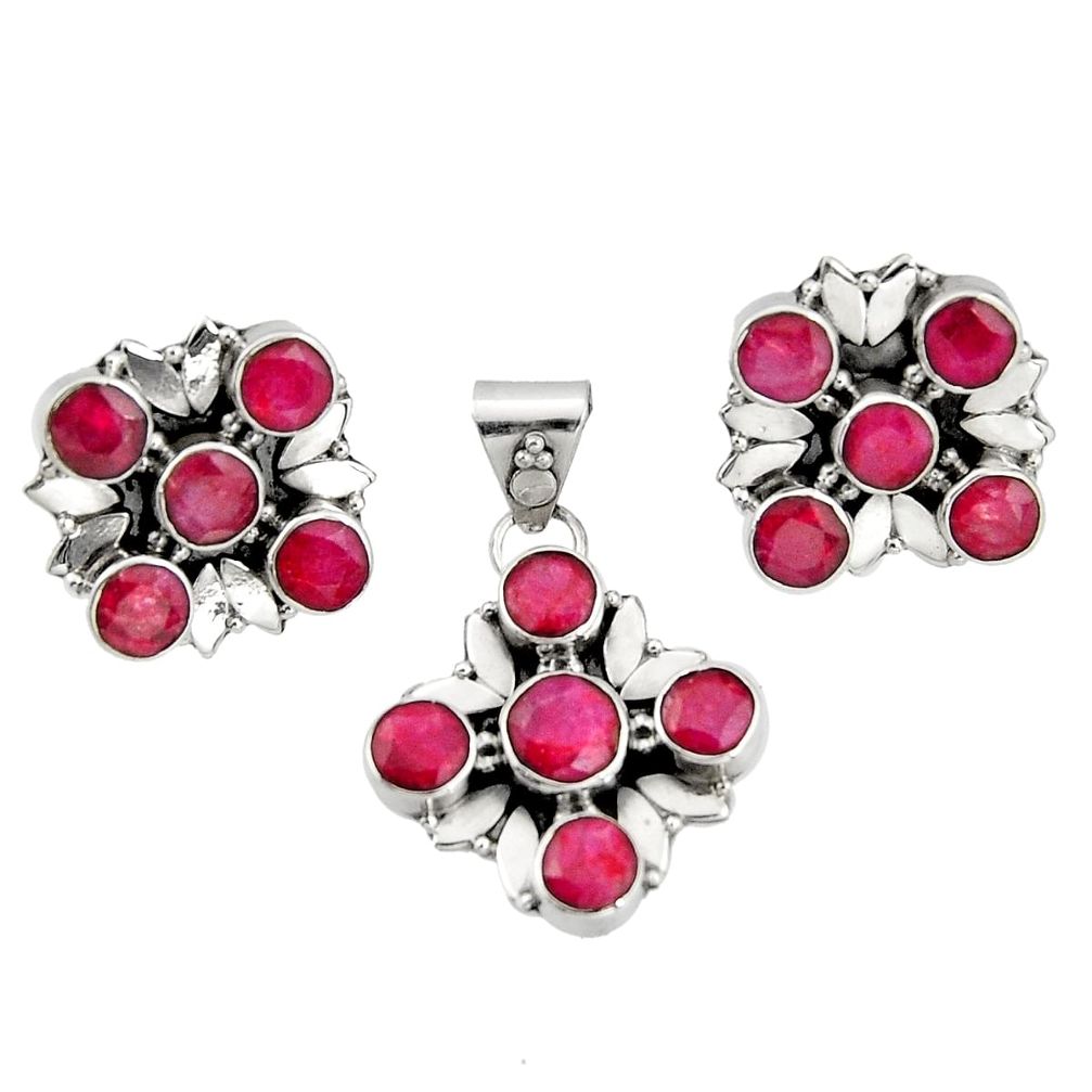 13.04cts natural red ruby 925 sterling silver pendant earrings set r20940