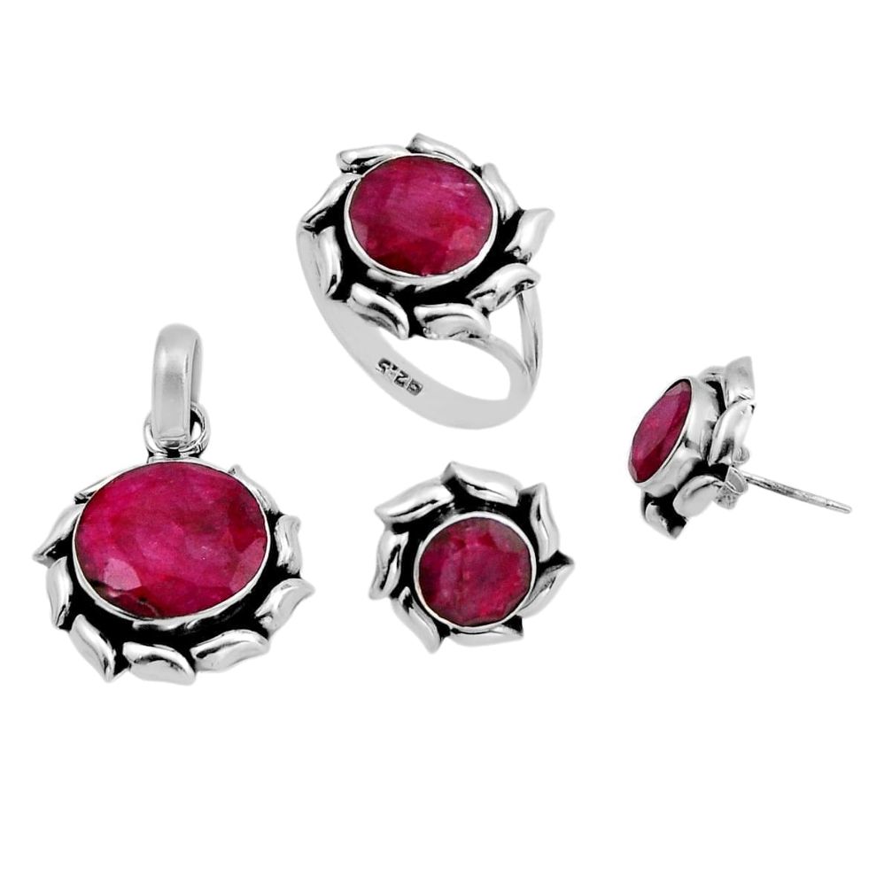 20.94cts natural red ruby 925 sterling silver pendant ring earrings set y83644