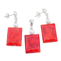 29.66cts natural red sponge coral pearl 925 silver pendant earrings set c26905