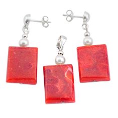 28.96cts natural red sponge coral pearl 925 silver pendant earrings set c26908