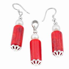 22.08cts natural red sponge coral pearl 925 silver pendant earrings set c27000