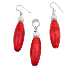 42.79cts natural red sponge coral pearl 925 silver pendant earrings set n20461