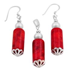 27.59cts natural red sponge coral pearl 925 silver pendant earrings set n20462