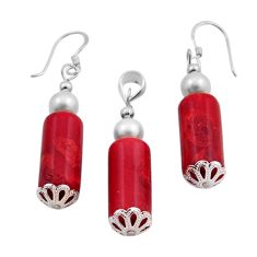 27.59cts natural red sponge coral pearl 925 silver pendant earrings set n20466