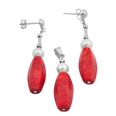 31.39cts natural red sponge coral pearl 925 silver pendant earrings set n20478