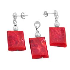 35.23cts natural red sponge coral pearl 925 silver pendant earrings set n20480