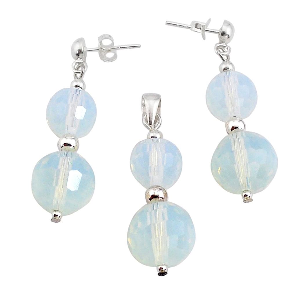LAB 42.10cts natural white opalite 925 sterling silver pendant earrings set c27471