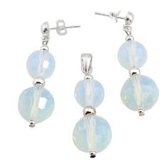 LAB 42.10cts natural white opalite 925 sterling silver pendant earrings set c27550
