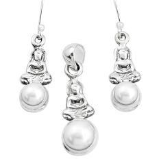 Clearance Sale- 6.89cts natural white pearl 925 silver buddha charm pendant earrings set p38582