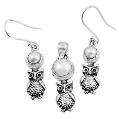 8.75cts natural white pearl 925 sterling silver owl pendant earrings set y57678