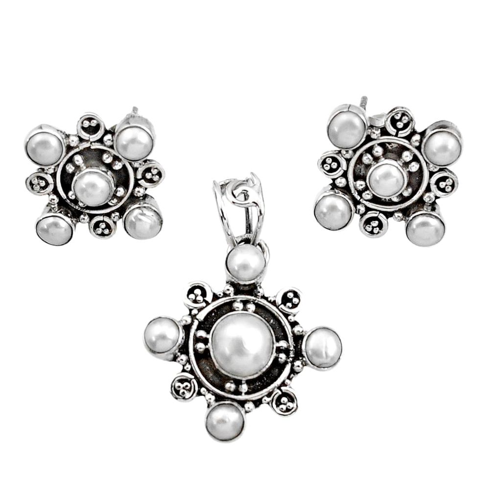 white pearl 925 sterling silver pendant earrings set d44401