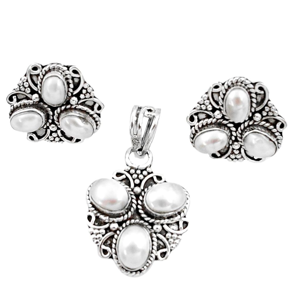  white pearl 925 sterling silver pendant earrings set d44433