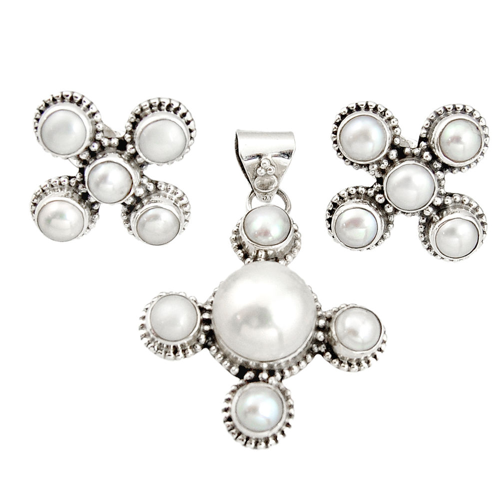 16.22cts natural white pearl 925 sterling silver pendant earrings set r20946