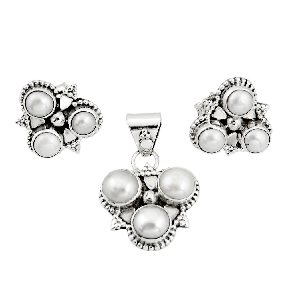 9.32cts natural white pearl 925 sterling silver pendant earrings set r20980