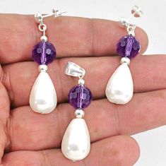  white pearl amethyst 925 silver pendant earrings set c27280