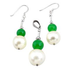 49.25cts natural white pearl green jade 925 silver pendant earrings set c27463