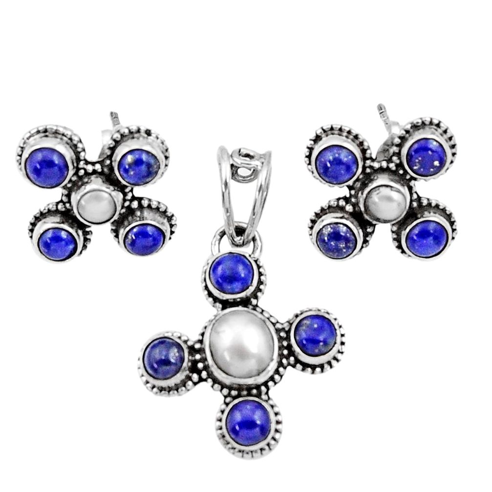 white pearl lapis lazuli 925 silver pendant earrings set d44458